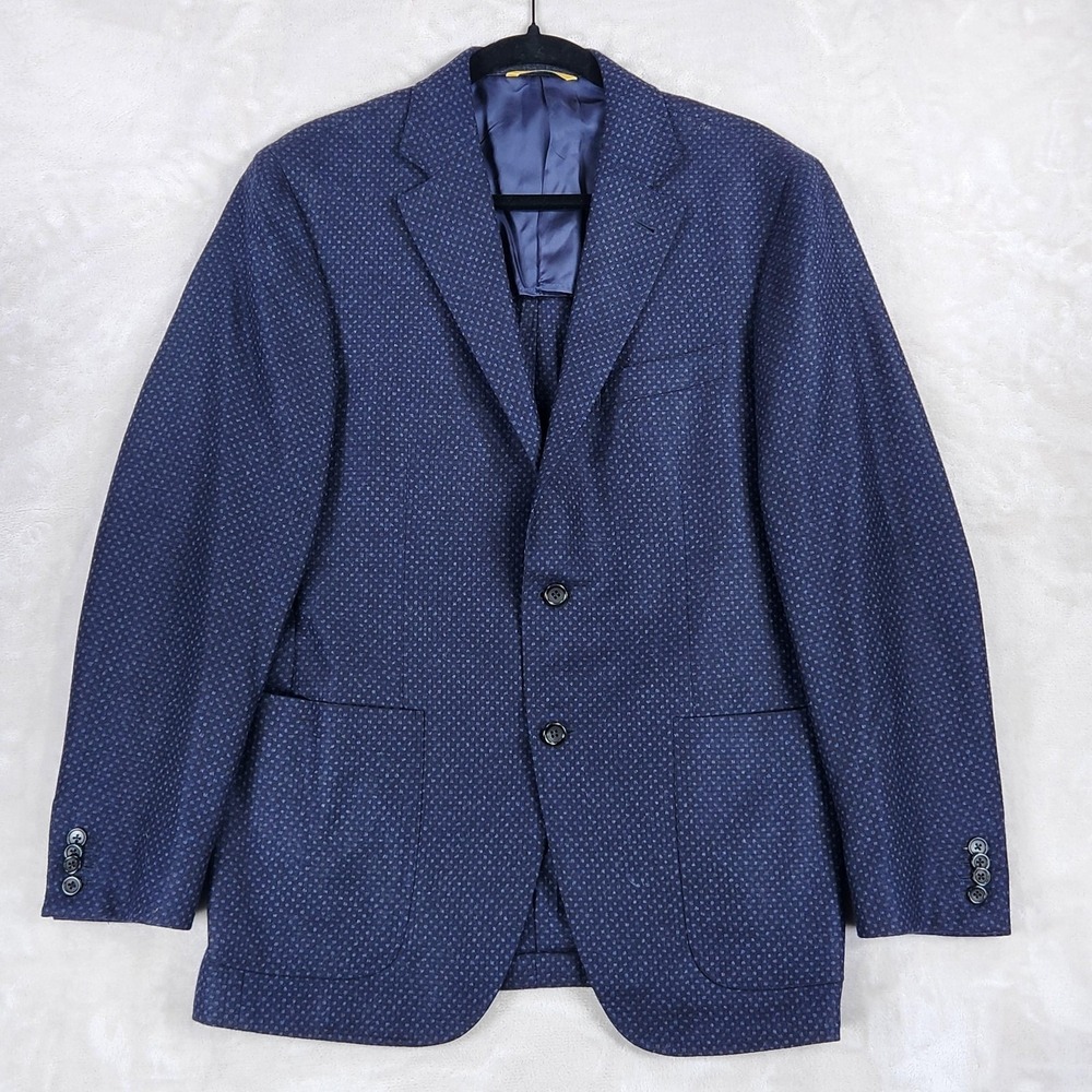 Canali Kei Blazer Mens 50 Blue Geometric Wool Cashmere Made In Italy Sport Coat